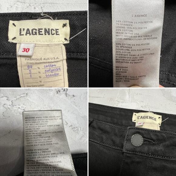 L'AGENCE High-Rise Flare Black Bell Bottom Jeans SIZE 30 Noir Black Stretch - Picture 3 of 8